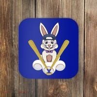 Funny Easter Bunny With Baseball Cap Baseball Lover Pitcher Funny Gift Coaster thumb 0