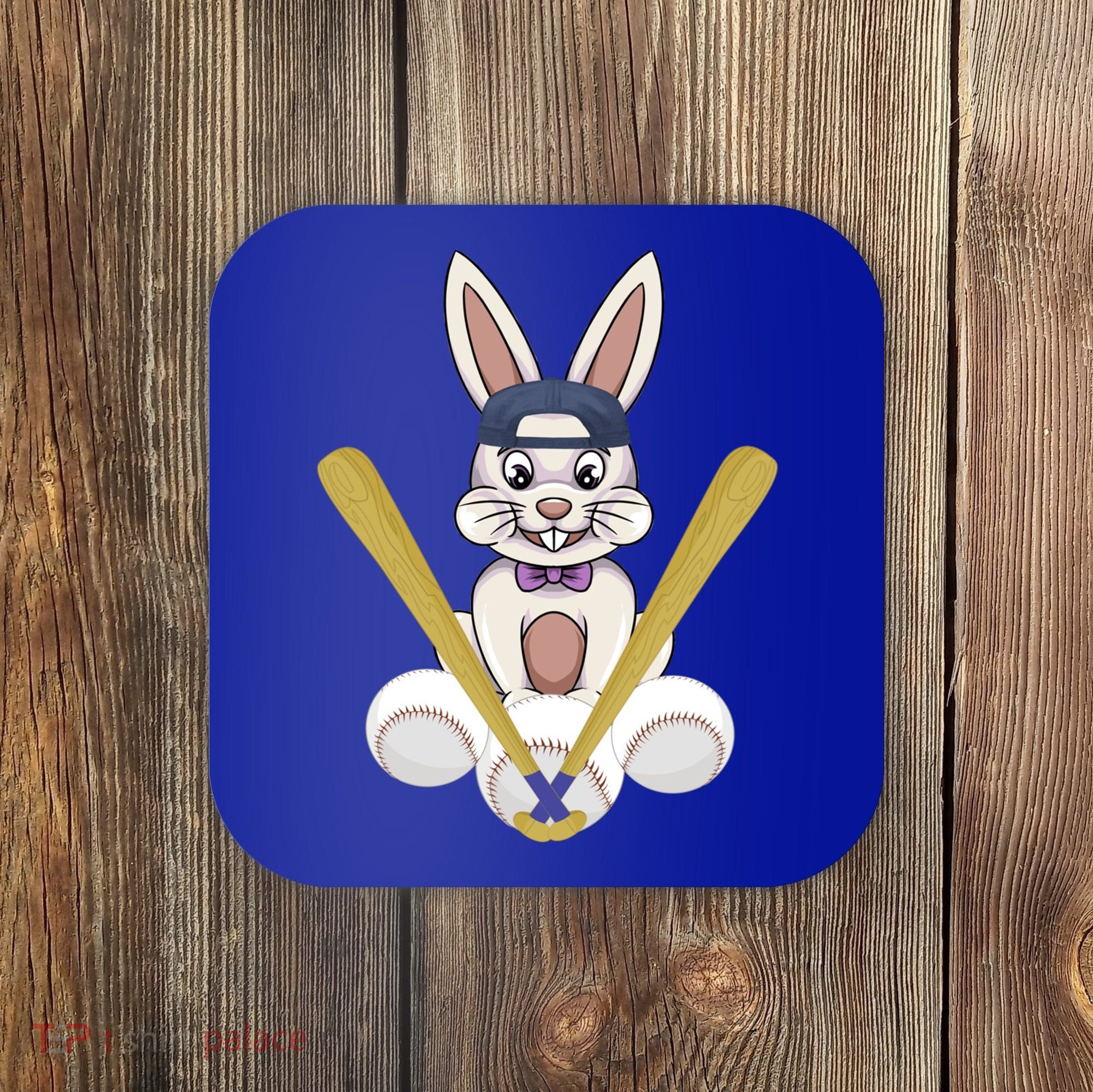 Funny Easter Bunny With Baseball Cap Baseball Lover Pitcher Funny Gift Coaster