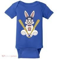 Funny Easter Bunny With Baseball Cap Baseball Lover Pitcher Funny Gift Baby Bodysuit thumb 0