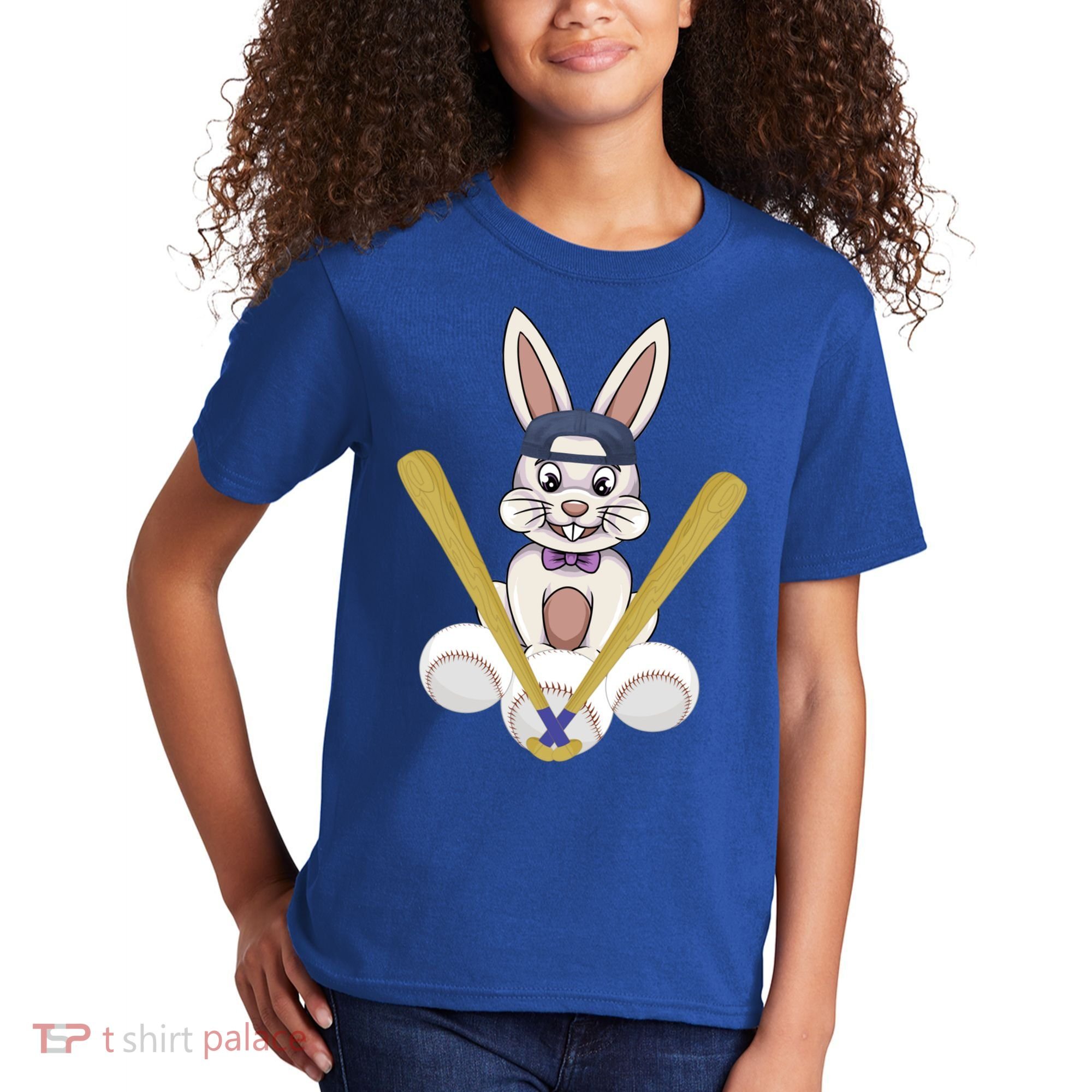 Funny Easter Bunny With Baseball Cap Baseball Lover Pitcher Funny Gift Kids T-Shirt