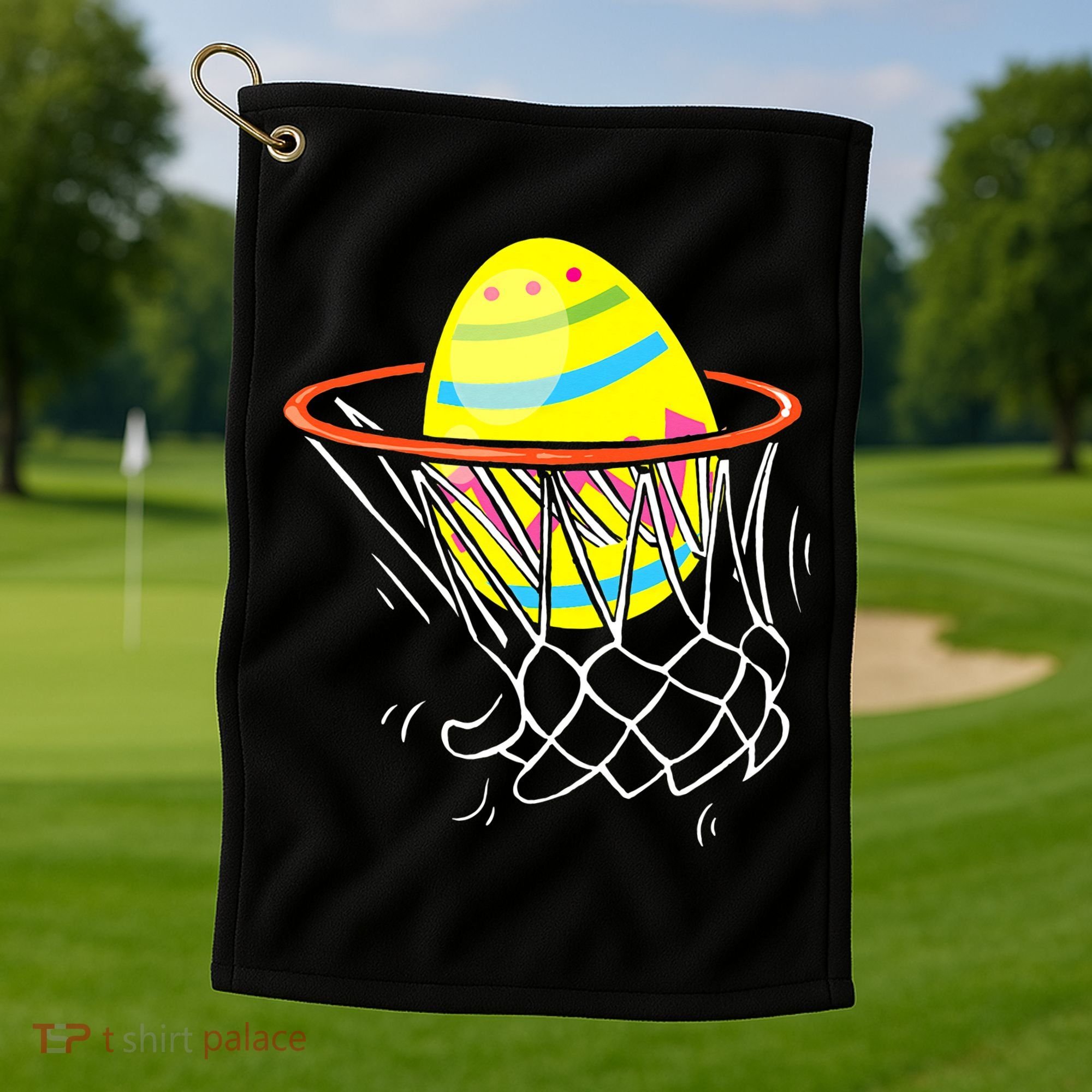 Funny Easter Basketball Egg Hunting Golf Towel