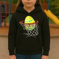 Funny Easter Basketball Egg Hunting Kids Hoodie thumb 3