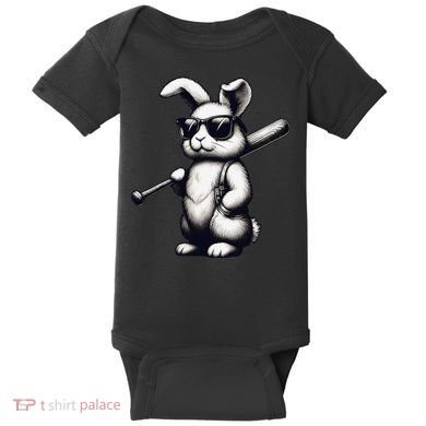 Funny Easter Bunny Playing Baseball Sports Baseball Player Baby Bodysuit