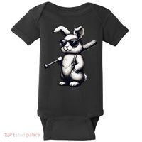 Funny Easter Bunny Playing Baseball Sports Baseball Player Baby Bodysuit thumb 0