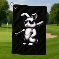 Funny Easter Bunny Playing Baseball Sports Baseball Player Golf Towel thumb 1