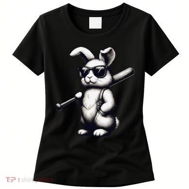 Funny Easter Bunny Playing Baseball Sports Baseball Player Women's T-Shirt