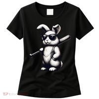 Funny Easter Bunny Playing Baseball Sports Baseball Player Women's T-Shirt thumb 0