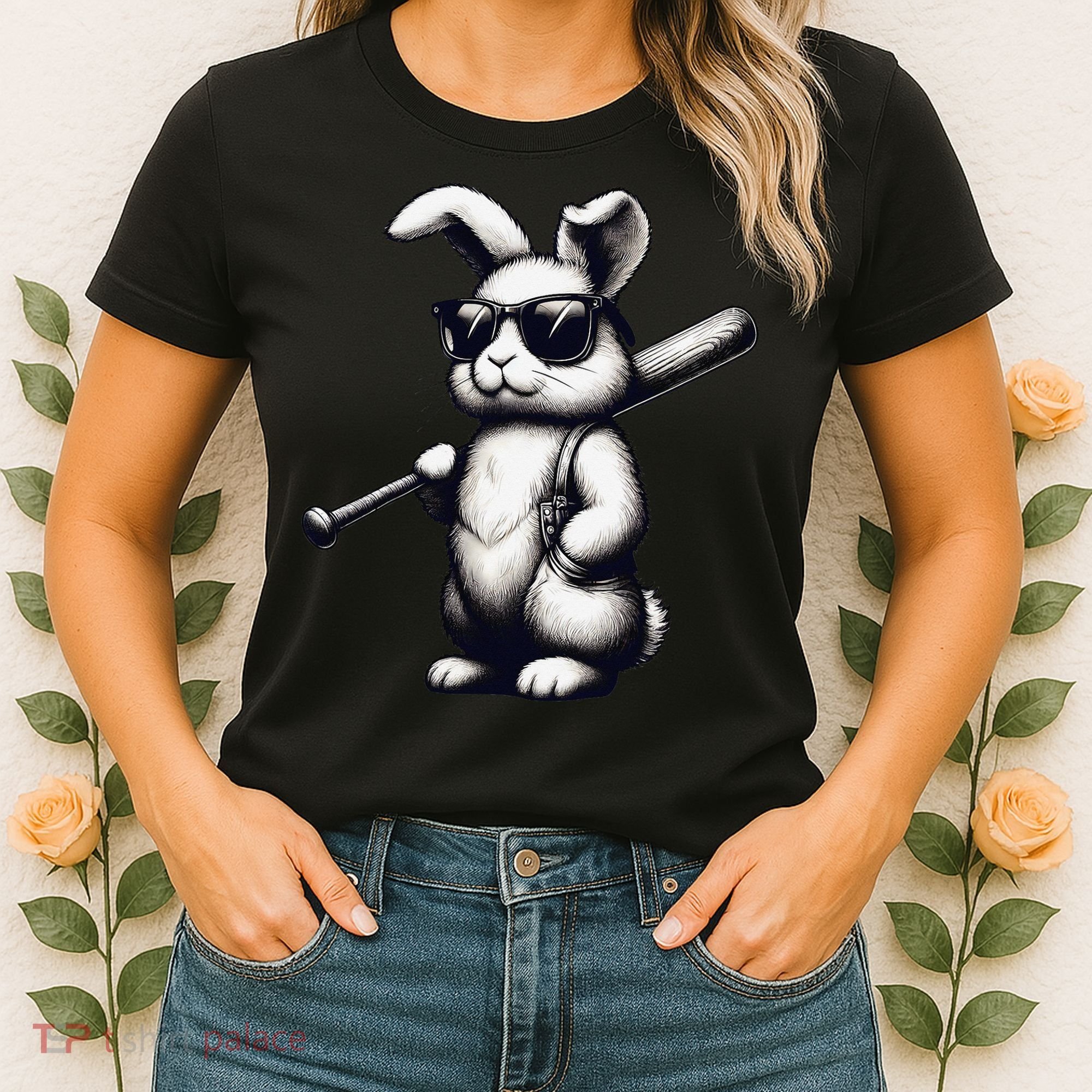 Funny Easter Bunny Playing Baseball Sports Baseball Player Women's T-Shirt