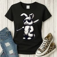 Funny Easter Bunny Playing Baseball Sports Baseball Player Women's T-Shirt thumb 3