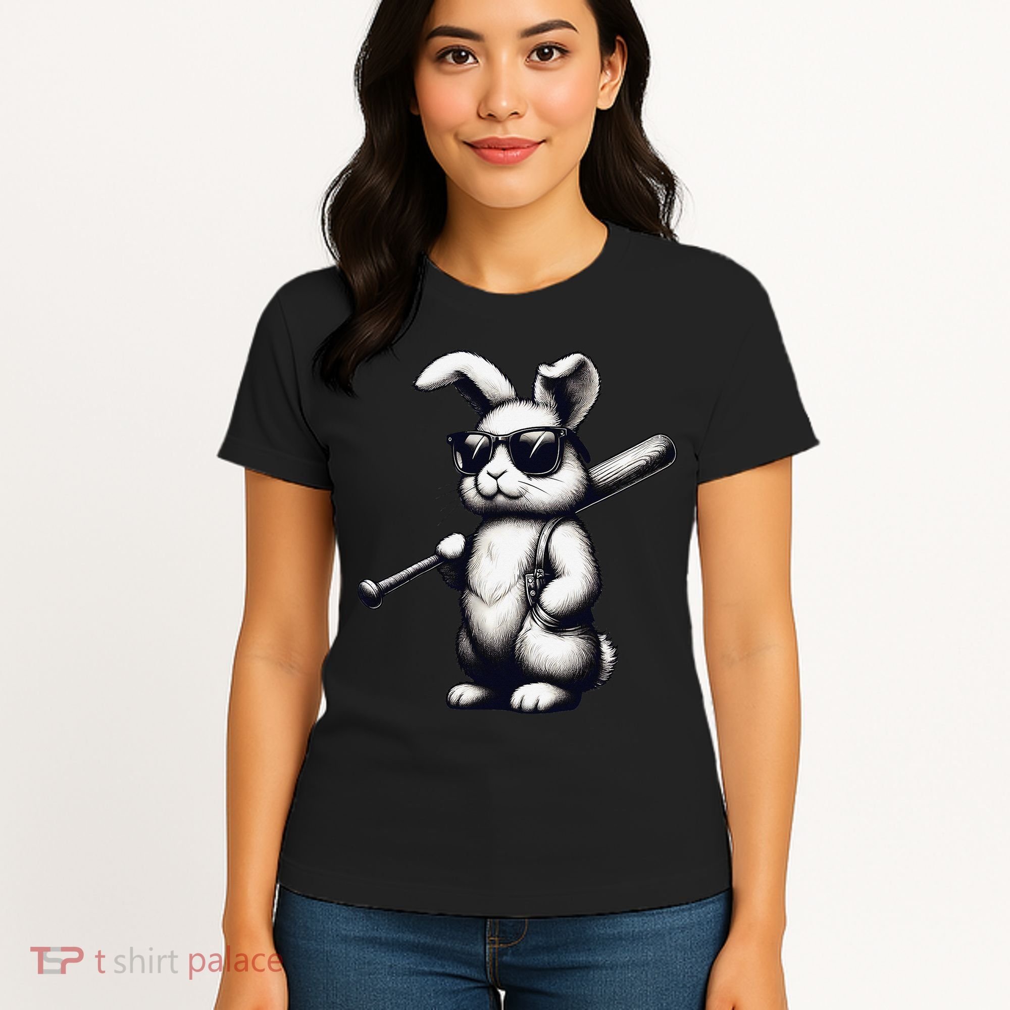 Funny Easter Bunny Playing Baseball Sports Baseball Player Women's T-Shirt