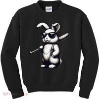 Funny Easter Bunny Playing Baseball Sports Baseball Player Kids Sweatshirt thumb 0