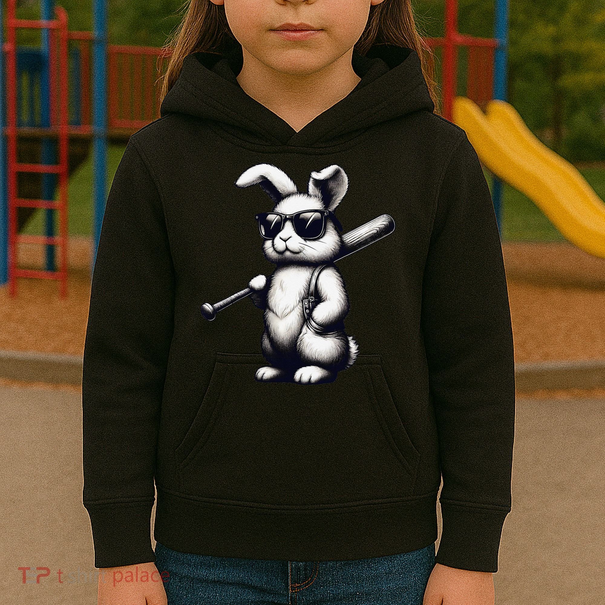 Funny Easter Bunny Playing Baseball Sports Baseball Player Kids Hoodie