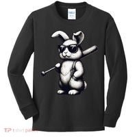 Funny Easter Bunny Playing Baseball Sports Baseball Player Kids Long Sleeve Shirt thumb 0