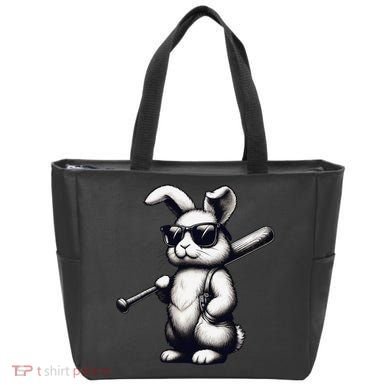 Funny Easter Bunny Playing Baseball Sports Baseball Player Tote Bag