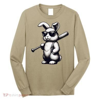 Funny Easter Bunny Playing Baseball Sports Baseball Player Long Sleeve Shirt