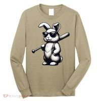 Funny Easter Bunny Playing Baseball Sports Baseball Player Long Sleeve Shirt thumb 0