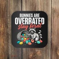 Funny Easter Bunnies Are Overrated Stay Feral Raccoon Coaster thumb 0