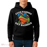 Funny Even Baddies Get Saddies Frog Kids Hoodie thumb 4