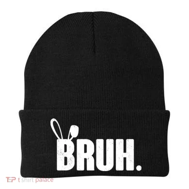 Funny Easter Bruh Bunny Rabbit Ears Beanie