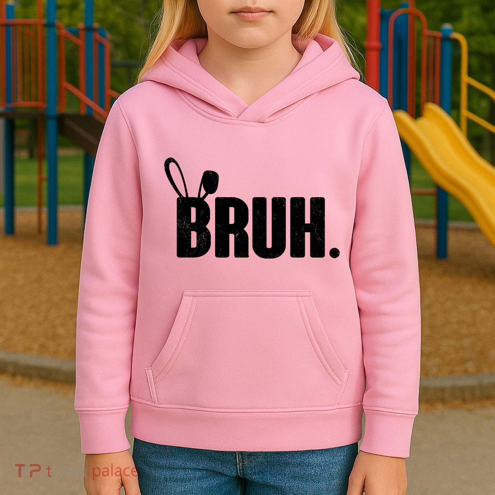 Funny Easter Bruh Bunny Rabbit Ears Kids Hoodie