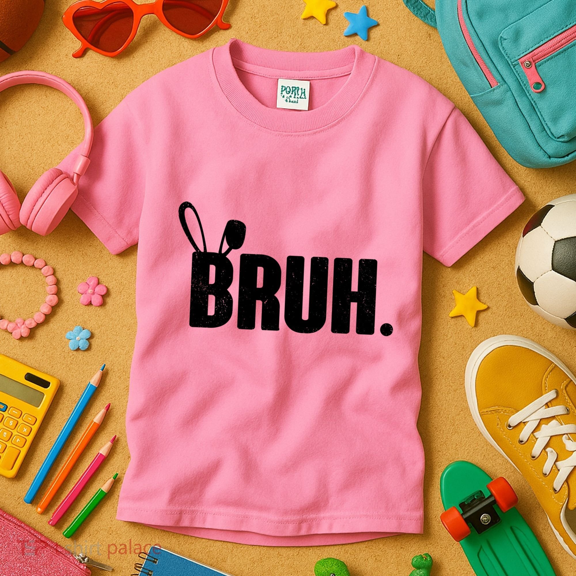 Funny Easter Bruh Bunny Rabbit Ears Kids T-Shirt