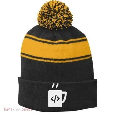 Front End & Back End Co Javascript Code Coffee Developer Programmer Stripe Pom Pom Beanie