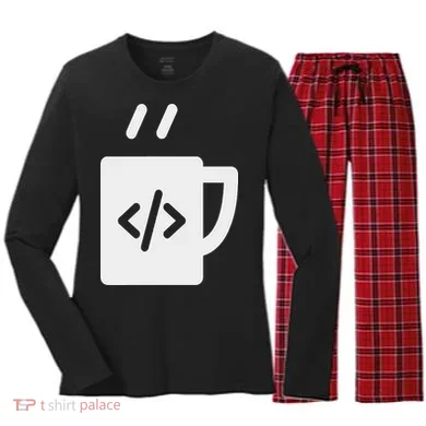 Front End & Back End Co Javascript Code Coffee Developer Programmer Women's Long Sleeve Flannel Pajama Set