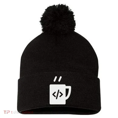 Front End & Back End Co Javascript Code Coffee Developer Programmer Pom Pom 12in Knit Beanie