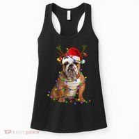 Funny English Bulldog Dog Tree Christmas Lights Xmas Pajama Women's Tank Top thumb 0