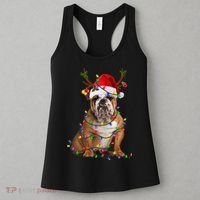 Funny English Bulldog Dog Tree Christmas Lights Xmas Pajama Women's Tank Top thumb 3