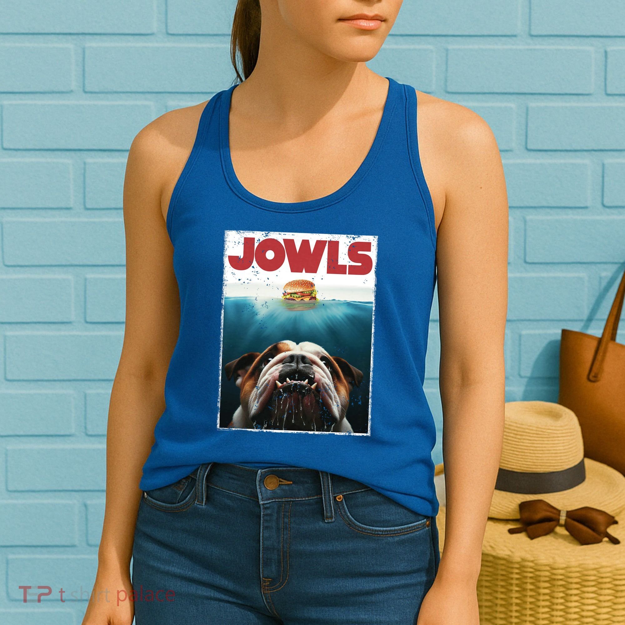 Funny English Bulldog Jowls Burger Bully Dog Mom Dog Dad Women's Tank Top