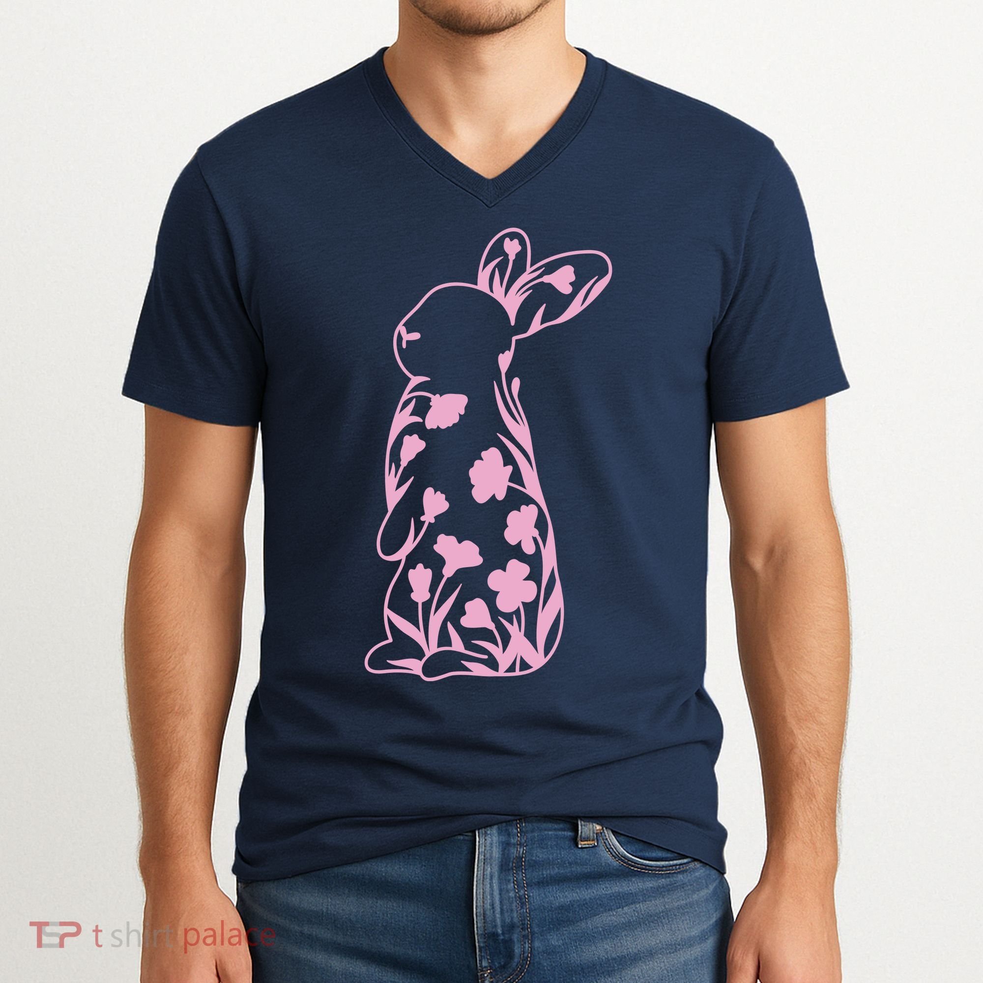 Floral Easter Bunny V-Neck T-Shirt