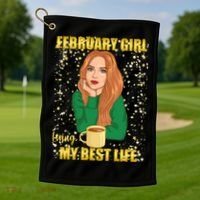 February Girl Living My Best Life Golf Towel thumb 1