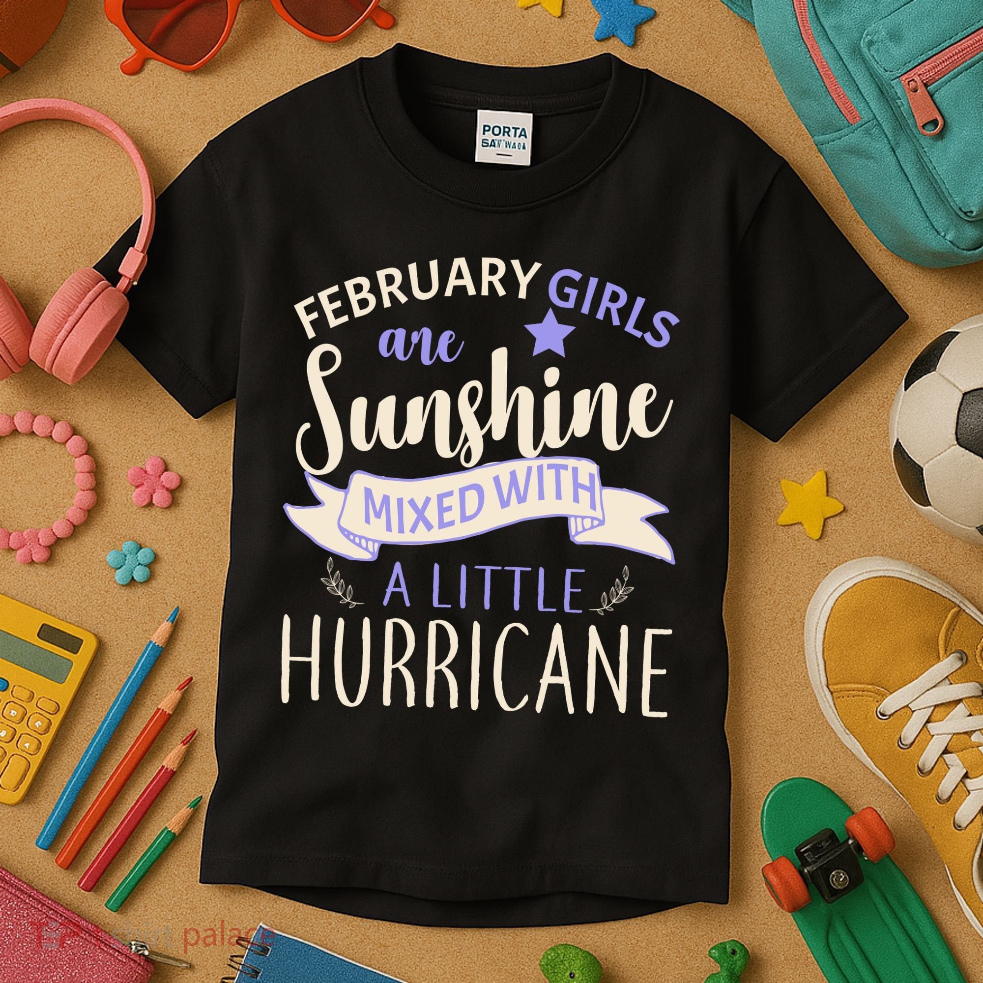 February Girls Are Sunshine Mixed With Hurricane Kids T-Shirt