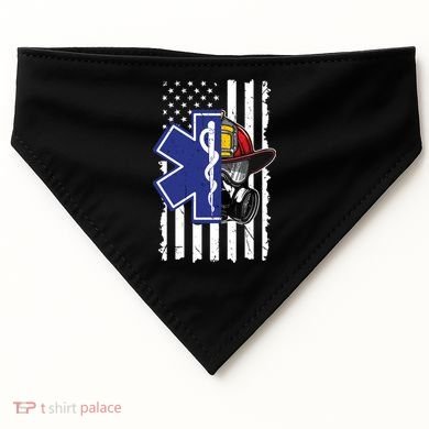 Firefighter Ems Cross Usa Flag Distressed Heros Novelty Cool Gift USA-Made Doggie Bandana