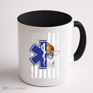 Firefighter Ems Cross Usa Flag Distressed Heros Novelty Cool Gift Coffee Mug back