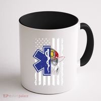 Firefighter Ems Cross Usa Flag Distressed Heros Novelty Cool Gift Coffee Mug thumb 1