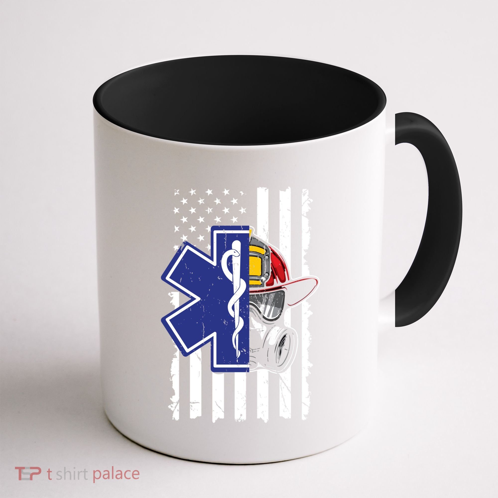 Firefighter Ems Cross Usa Flag Distressed Heros Novelty Cool Gift Coffee Mug