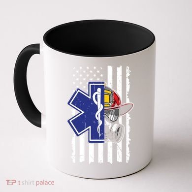 Firefighter Ems Cross Usa Flag Distressed Heros Novelty Cool Gift Coffee Mug