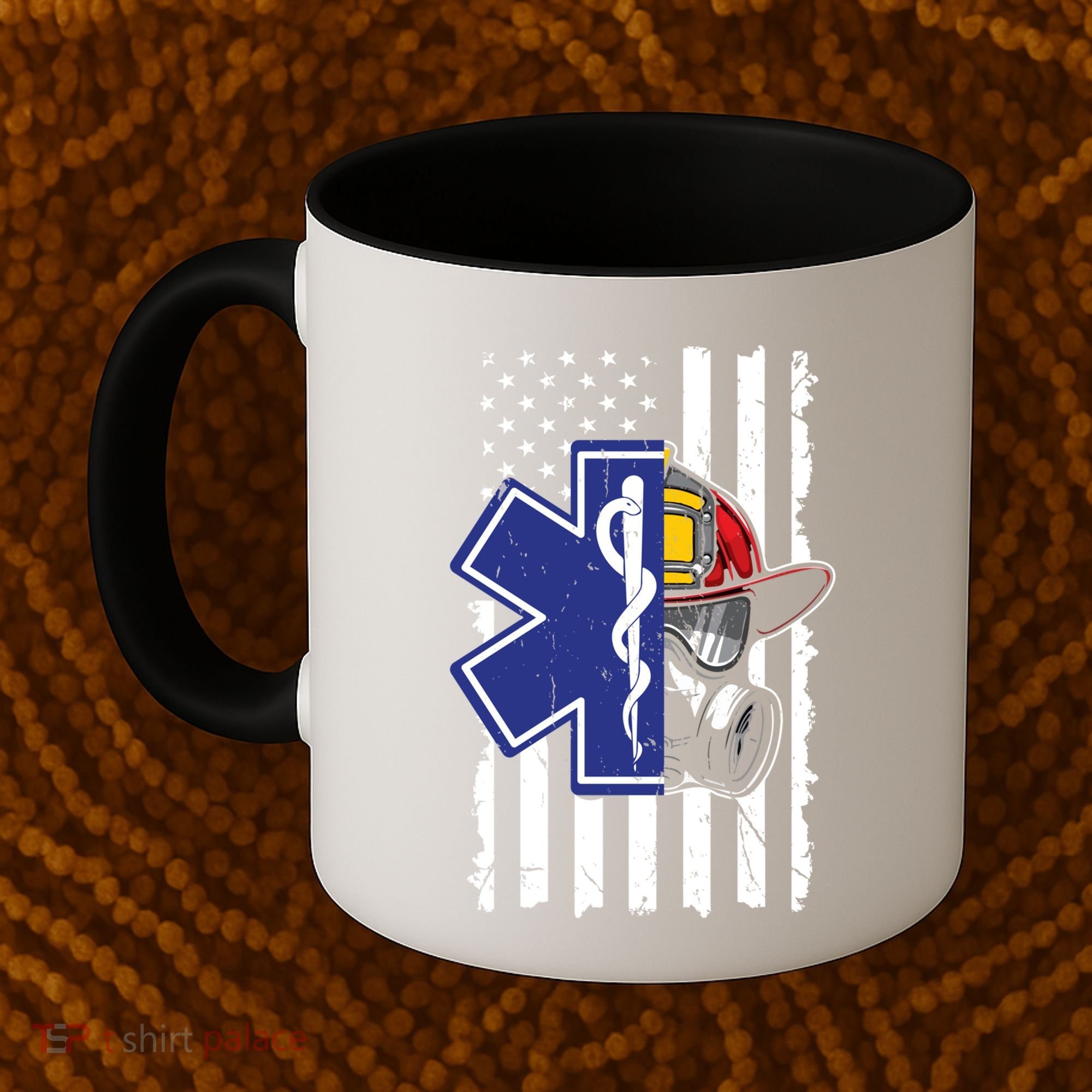 Firefighter Ems Cross Usa Flag Distressed Heros Novelty Cool Gift Coffee Mug