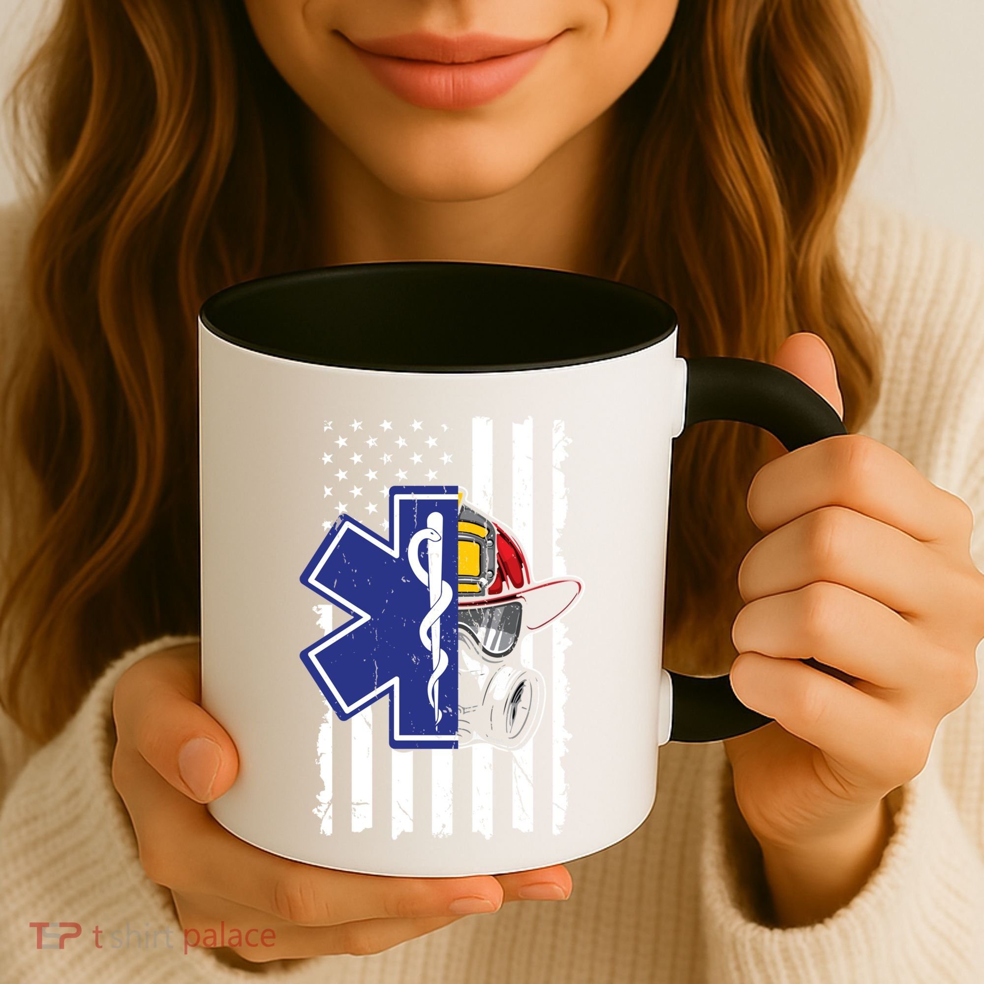 Firefighter Ems Cross Usa Flag Distressed Heros Novelty Cool Gift Coffee Mug