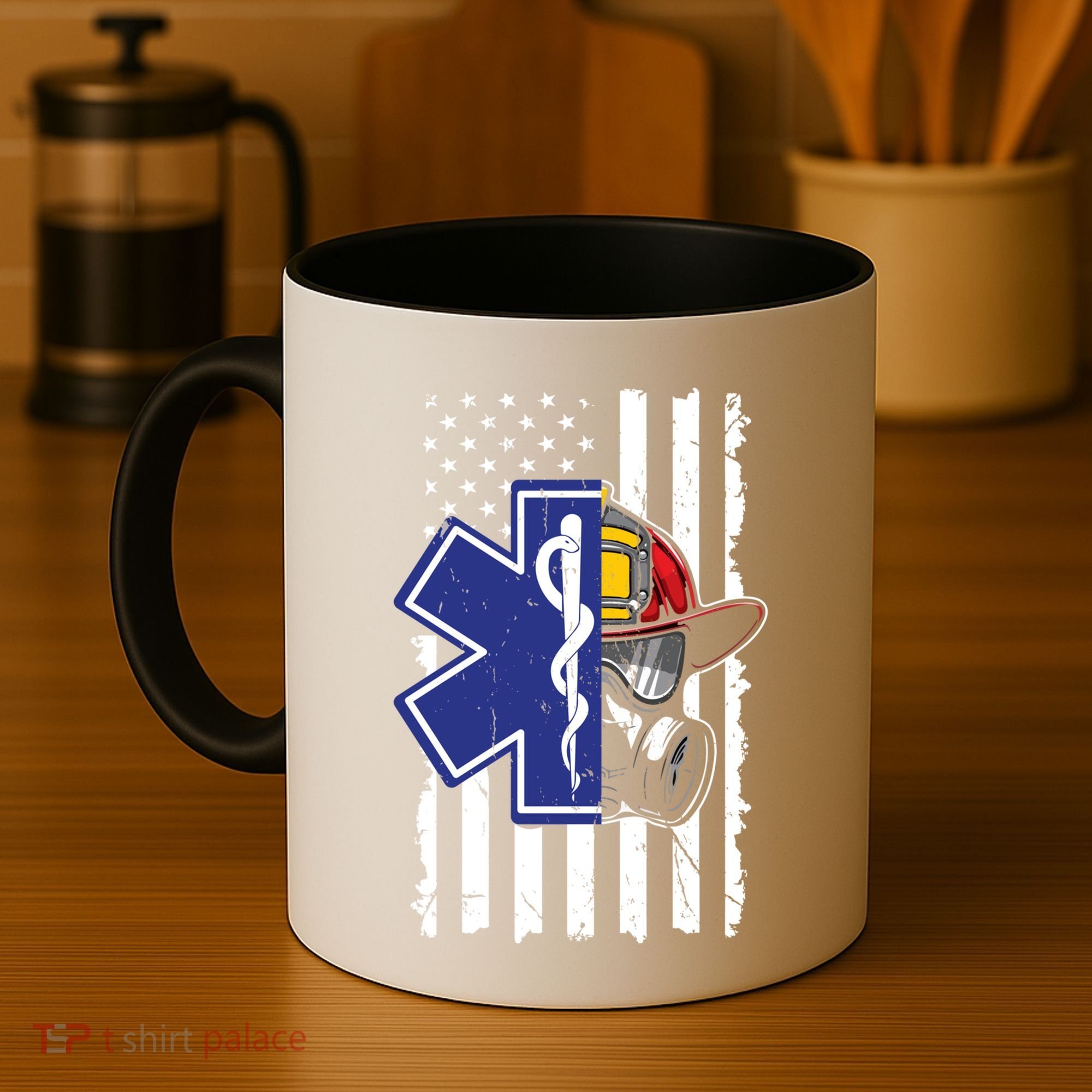 Firefighter Ems Cross Usa Flag Distressed Heros Novelty Cool Gift Coffee Mug