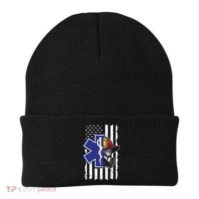 Firefighter Ems Cross Usa Flag Distressed Heros Novelty Cool Gift Beanie