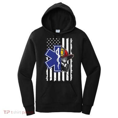 Firefighter Ems Cross Usa Flag Distressed Heros Novelty Cool Gift Women's Hoodie