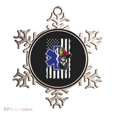 Firefighter Ems Cross Usa Flag Distressed Heros Novelty Cool Gift Ornament