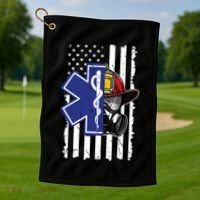 Firefighter Ems Cross Usa Flag Distressed Heros Novelty Cool Gift Golf Towel thumb 1