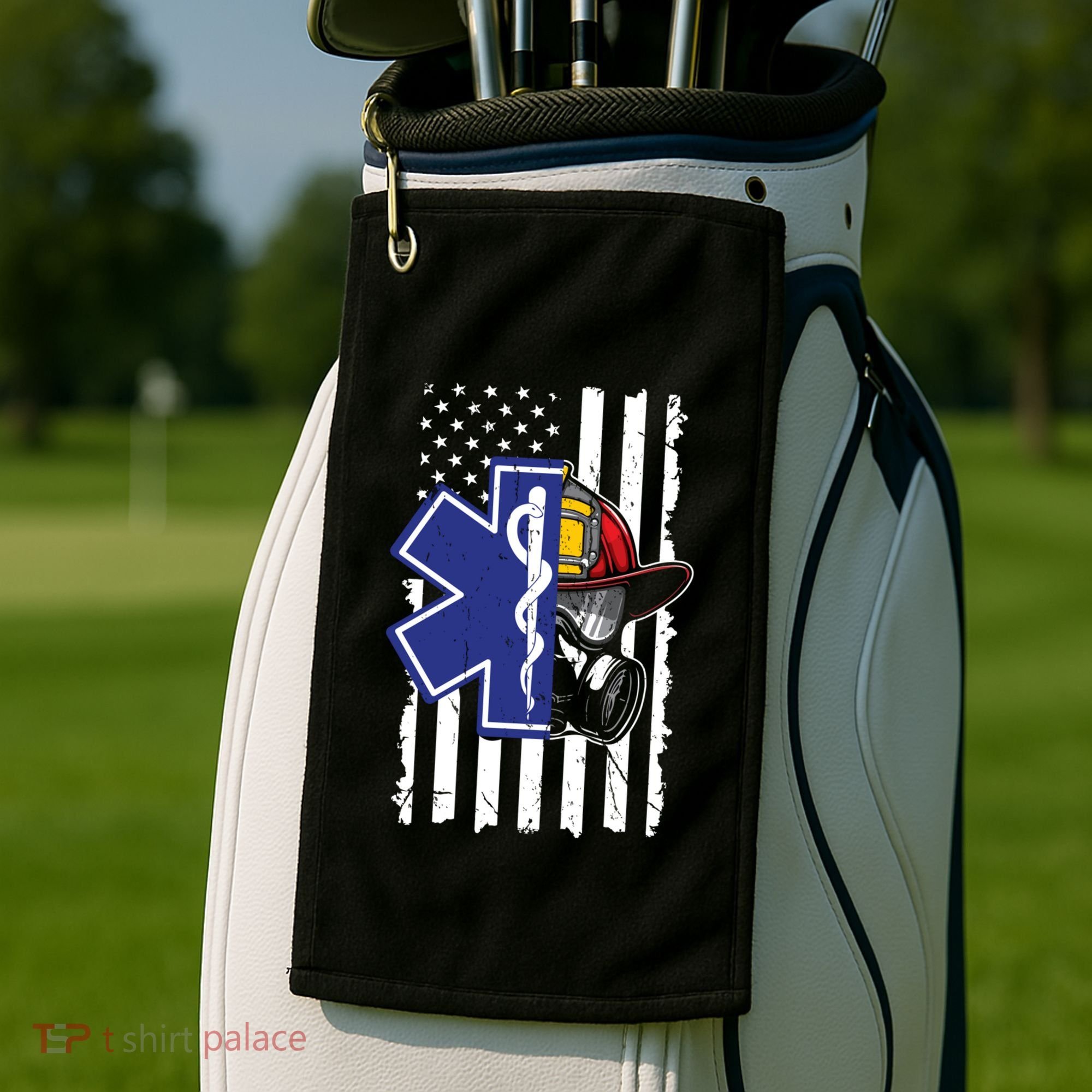 Firefighter Ems Cross Usa Flag Distressed Heros Novelty Cool Gift Golf Towel