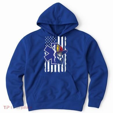 Firefighter Ems Cross Usa Flag Distressed Heros Novelty Cool Gift Hoodie