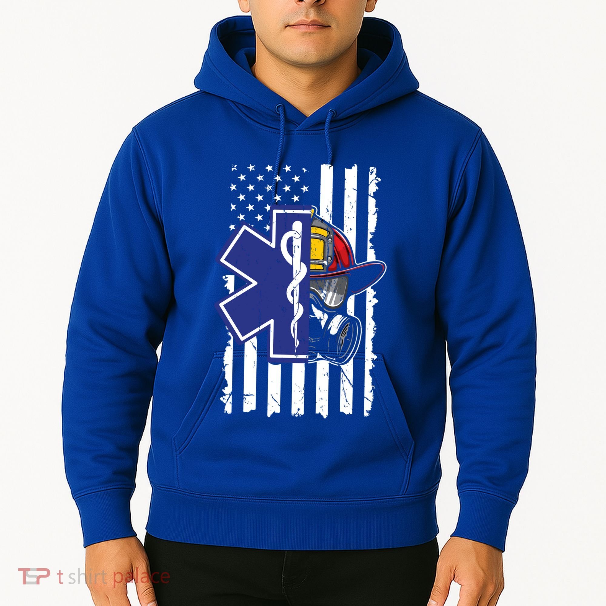 Firefighter Ems Cross Usa Flag Distressed Heros Novelty Cool Gift Hoodie