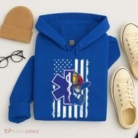 Firefighter Ems Cross Usa Flag Distressed Heros Novelty Cool Gift Hoodie thumb 4